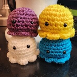 Crocheted Octopus Plush Set - Purple, Yellow, Blue, White